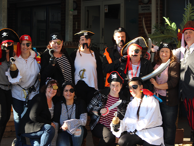The staff of St Mary's dressed as pirates